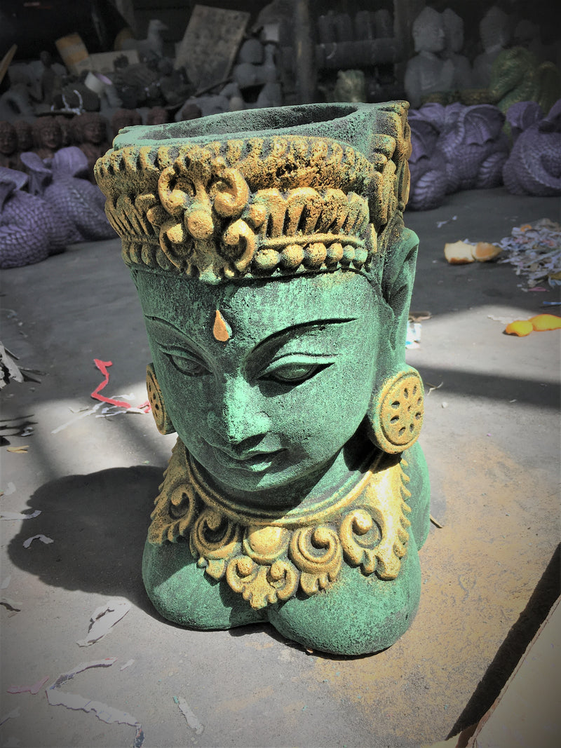 Lady Tara Buddha Head Pot Garden Statue