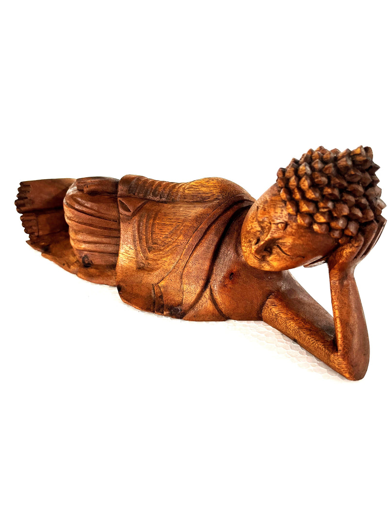 Balinese Hand Carved Timber Reclining Buddha Statue