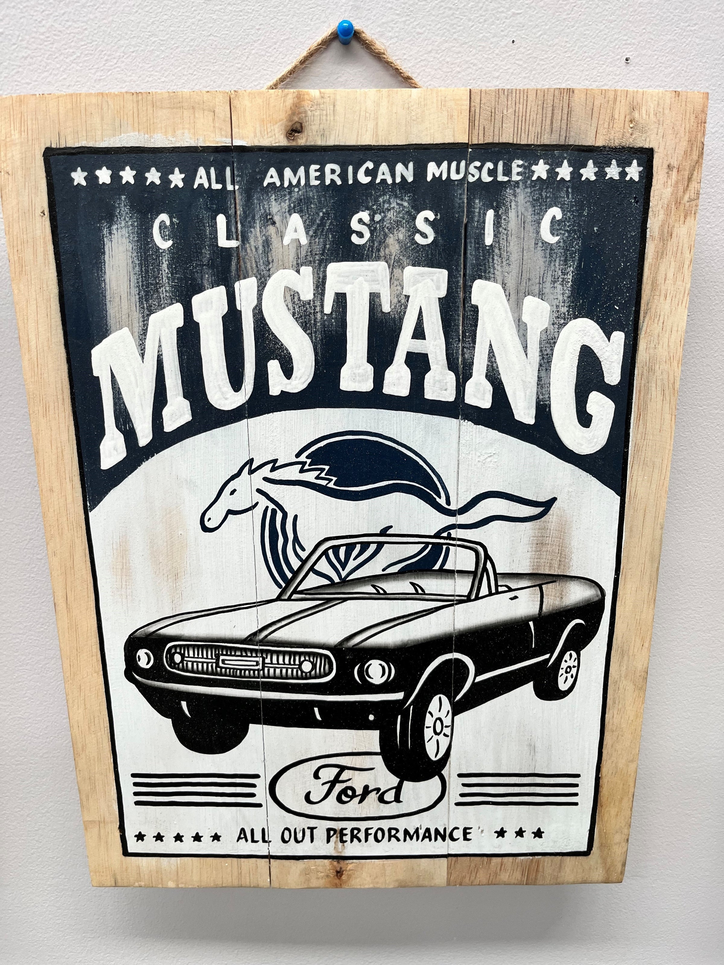 Painted "Classic Mustang Muscle car" Sign