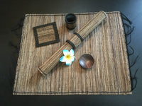 Balinese Lidi Stick Placemat set with Wooden Spice Bowls and Coasters 4pk