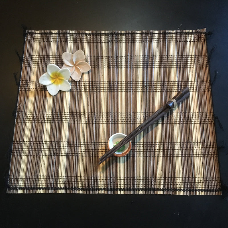 Balinese Lidi stick Placemats, Ceramic Spice Bowls and Chopsticks 6pk