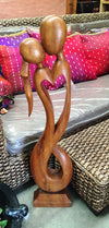Balinese Abstract Wood Carving Couple Love Heart Sculpture