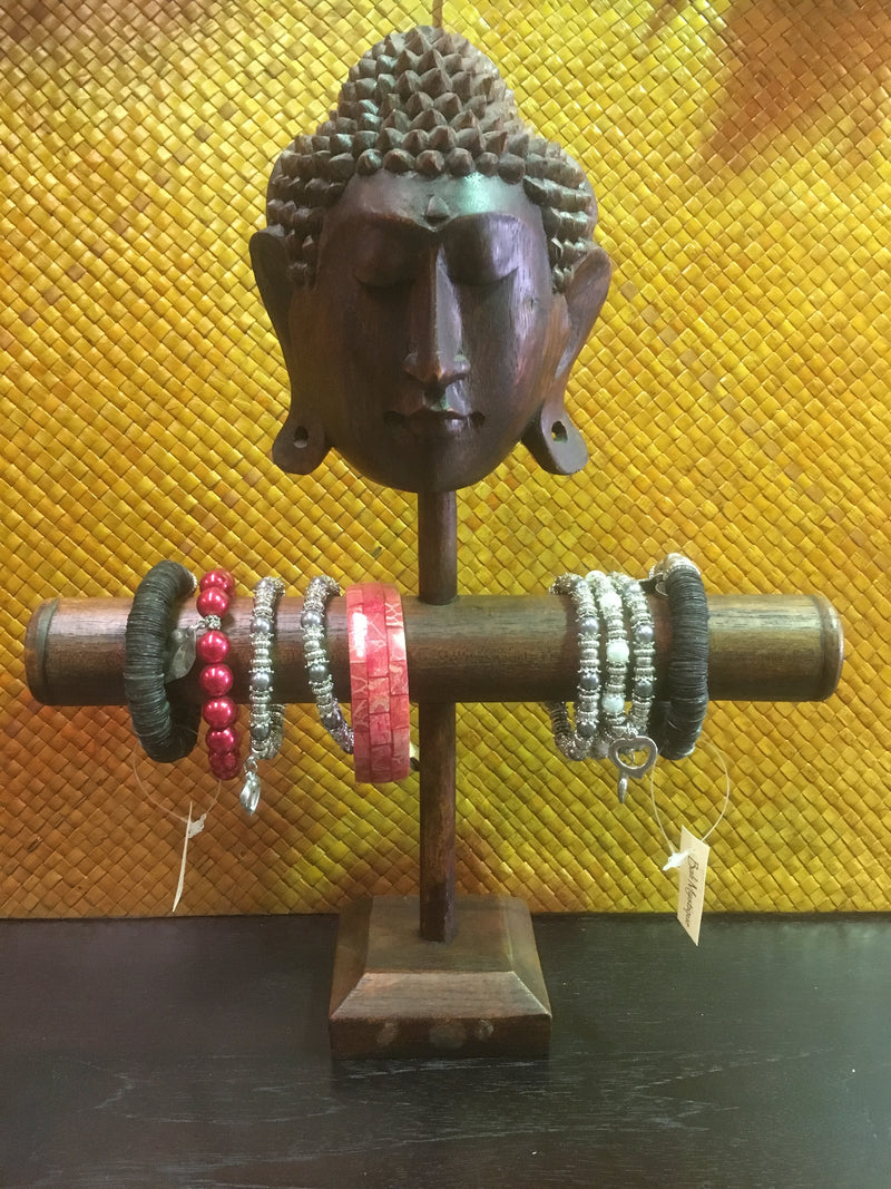 Balinese Brown Timber Buddha Mask Bracelet Jewellery Display Stand
