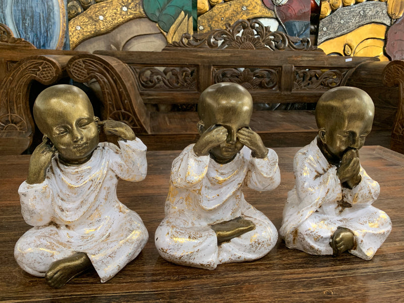 Set of 3 Hear/Speak No Evil Resin Baby Buddha Monk Statues