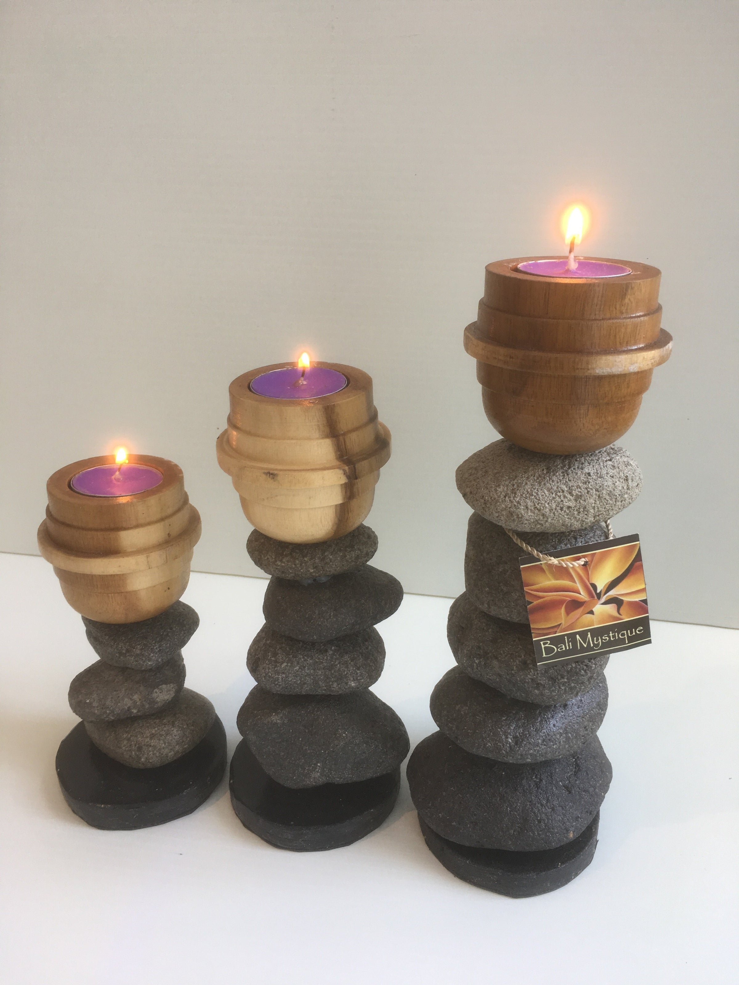Set of 3 River Stone Candle Holders