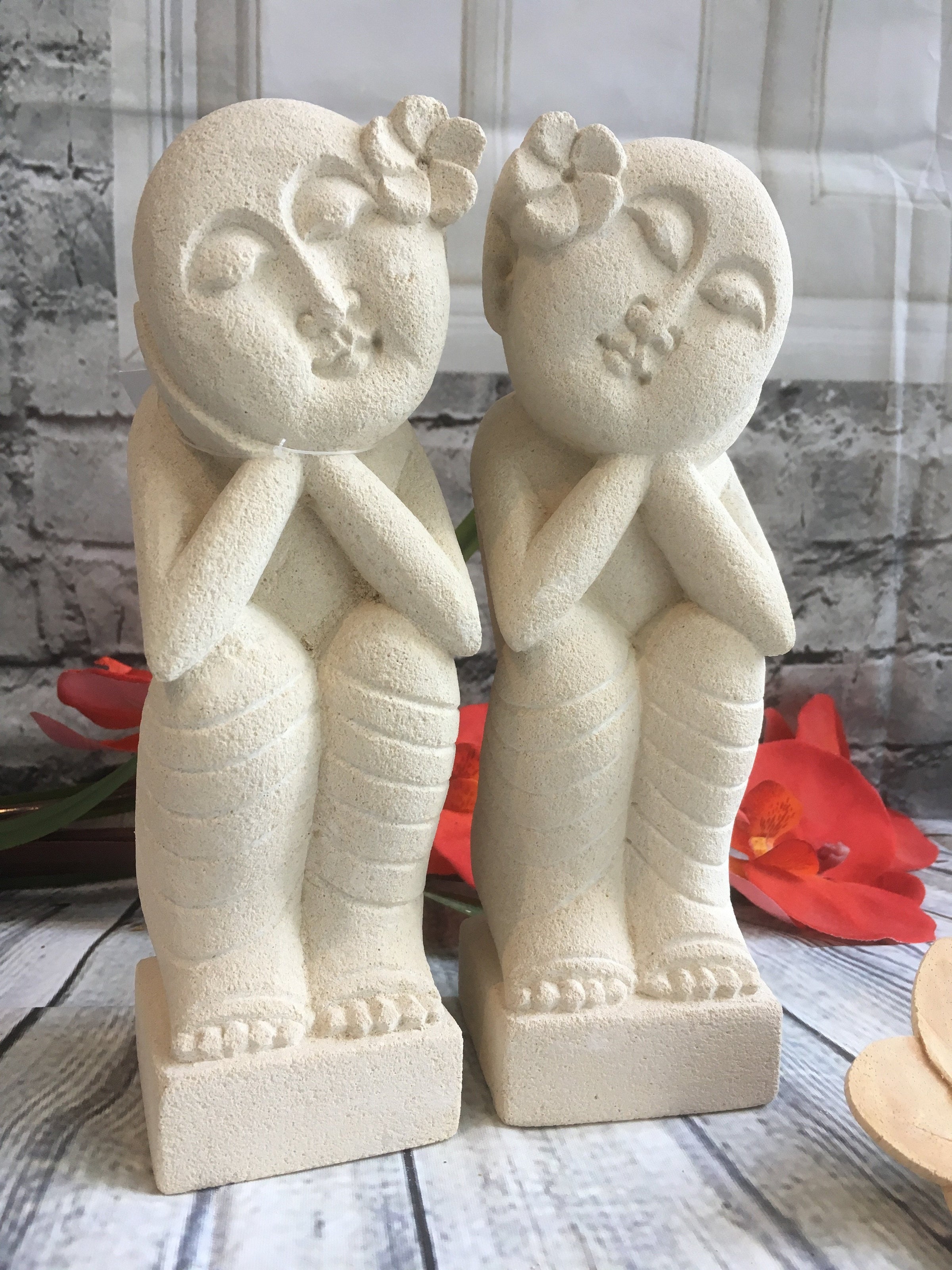 Balinese Limestone Mimpi Couple Statues