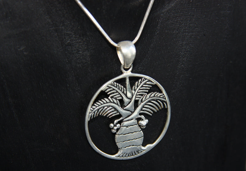 Silver Plated Palm Tree of Life Pendant and Chain