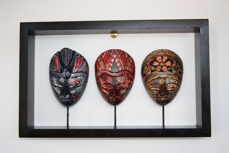 Painted Masks in Wooden Frame