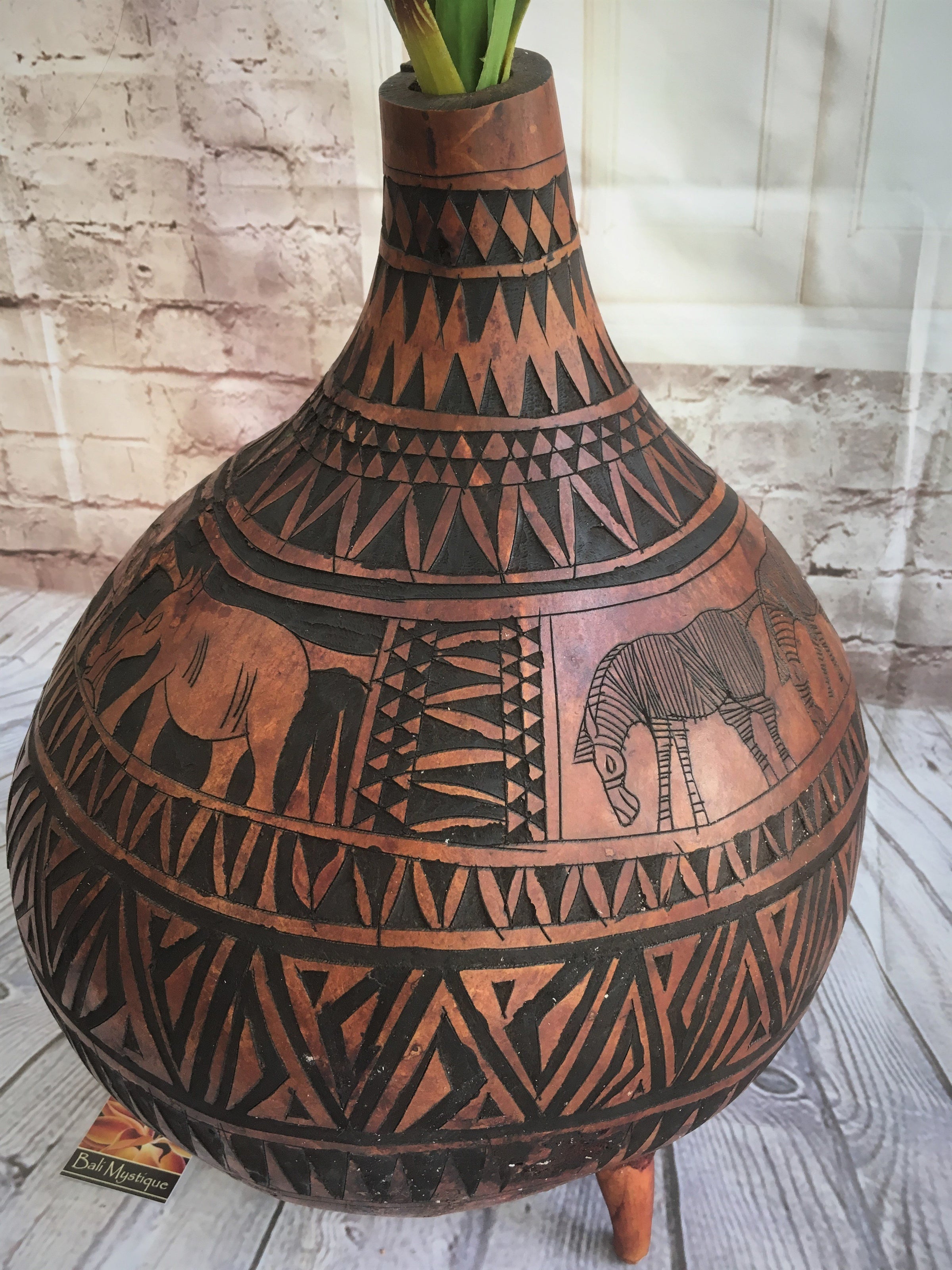 Hand Carved African Gourd Vase