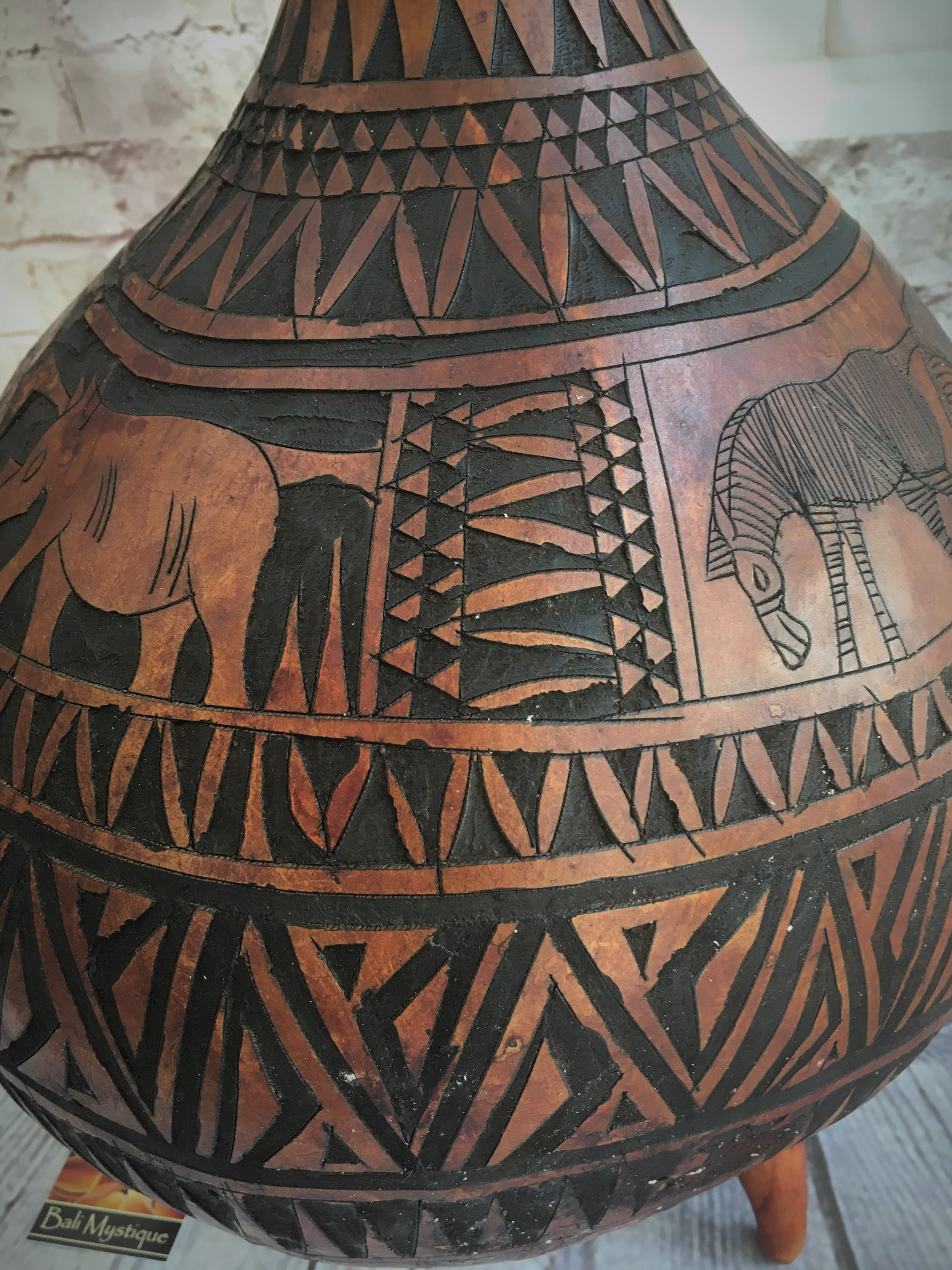 Hand Carved African Gourd Vase