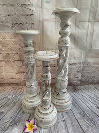 Set of Three Hand Carved Decorative Candle Holders