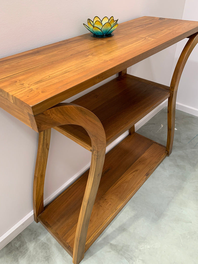 Teak Console Hallway Table with Curved Legs