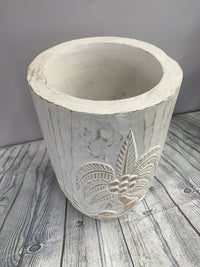 Hand Carved Tropical Palm Pot