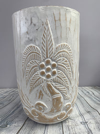 Hand Carved Tropical Palm Pot