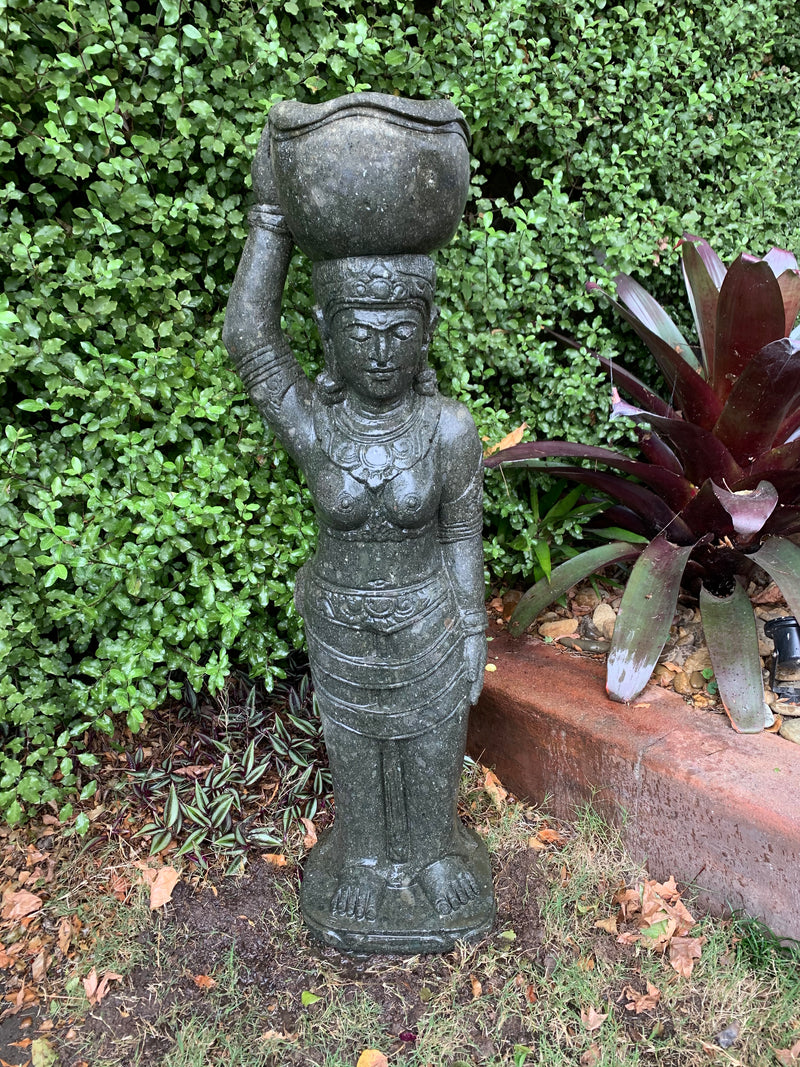 Greenstone Standing Lady Tara with Head Pot