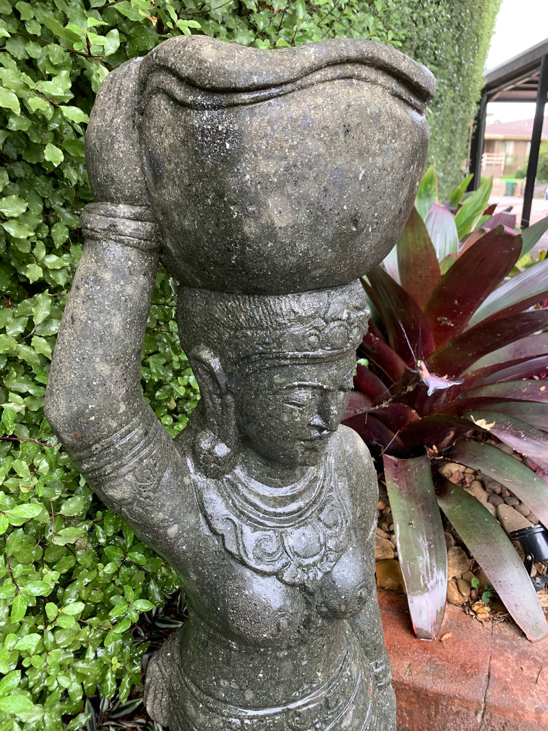 Greenstone Standing Lady Tara with Head Pot