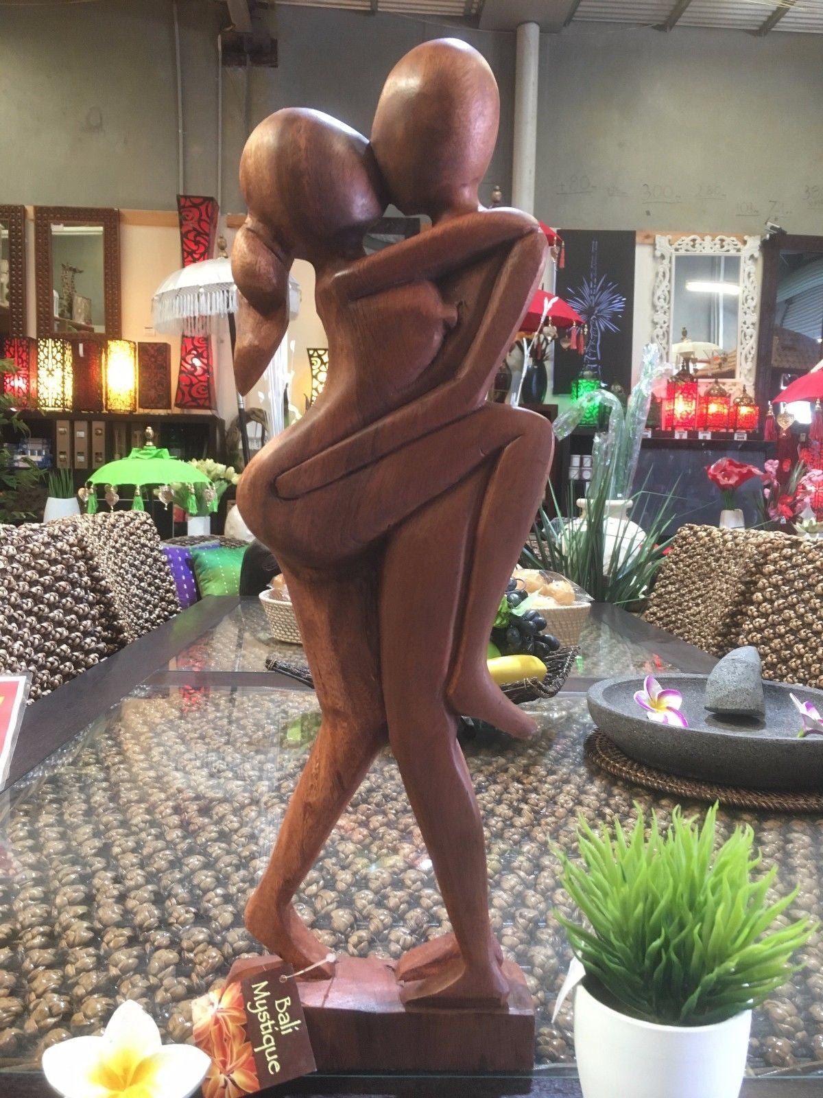 Balinese Abstract Loving Couple Wood Carving Sculpture