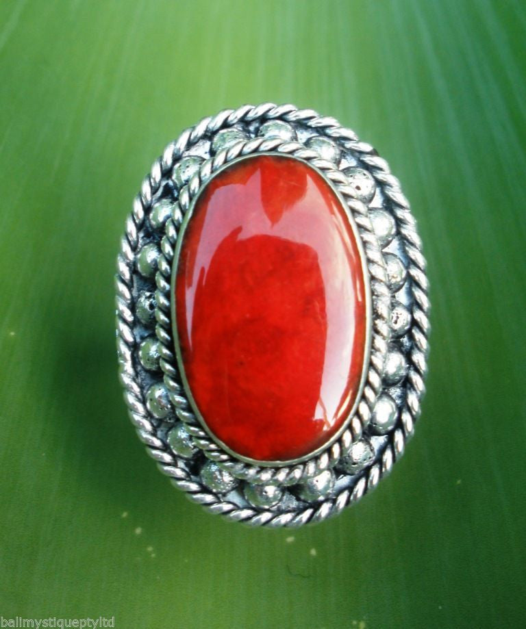 Balinese Sterling Silver 925 RED Stone Ring Gift Boxed