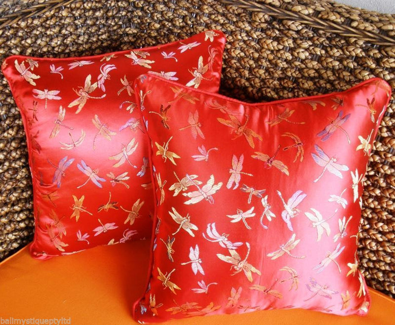 Balinese RED Satin Dragonfly Cushion Covers