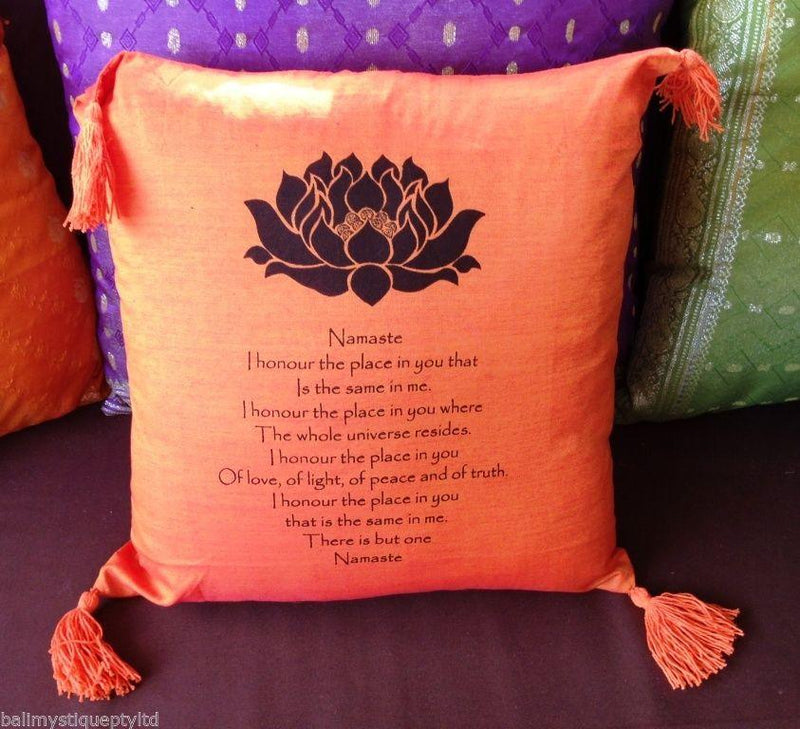 Balinese 40cm NAMASTE Cushion Cover with Tassels