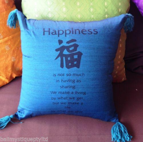Balinese 40cm HAPPINESS Cushion Cover with Tassels