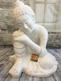 Balinese Whitewash Terracotta Resting Buddha Statue