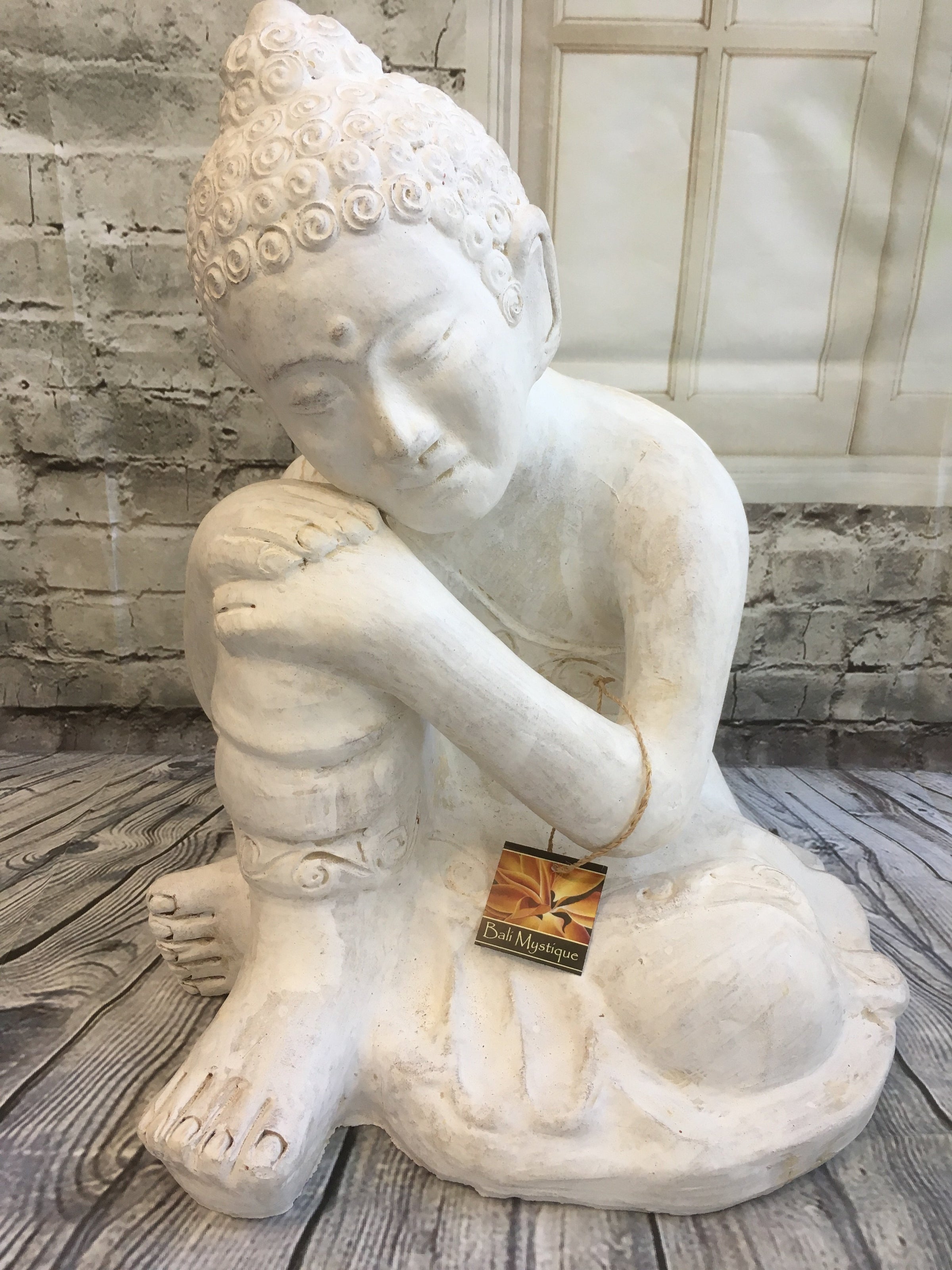 Balinese Whitewash Terracotta Resting Buddha Statue