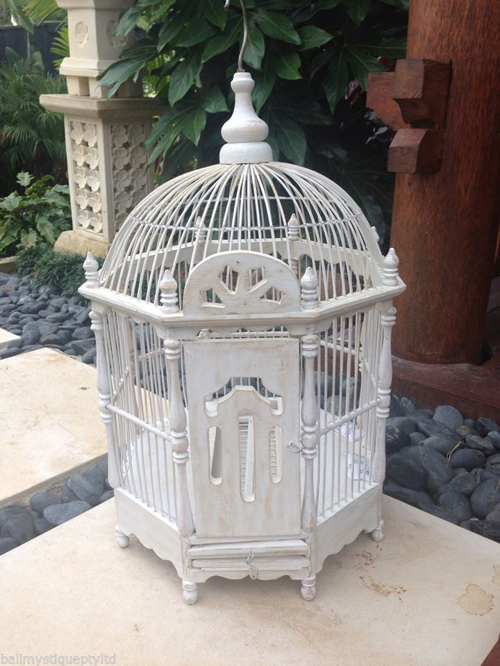 Balinese Decorative White Bamboo Bird Cage Wishing Well Card Holder