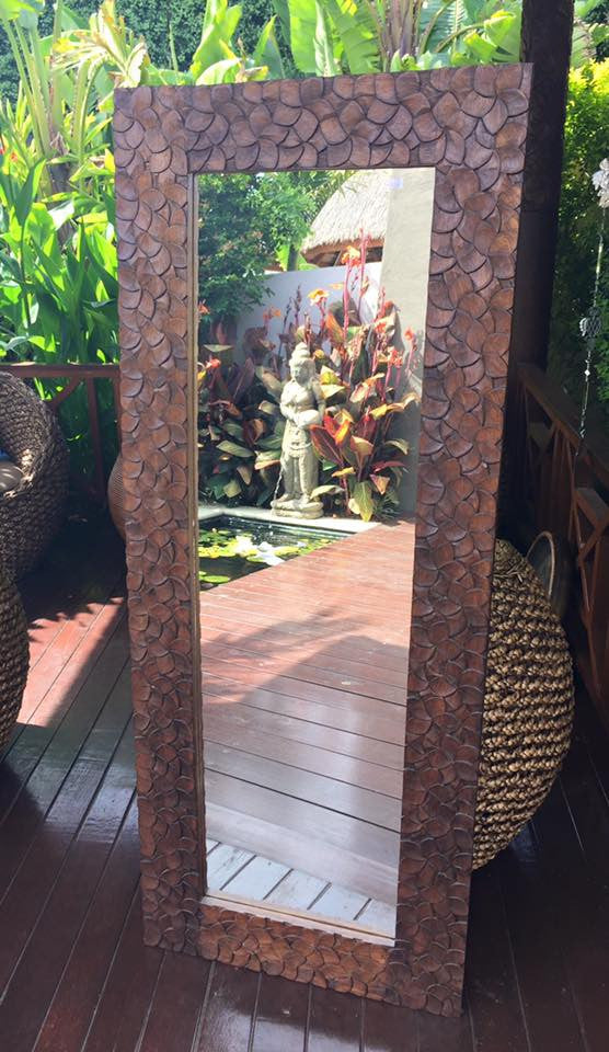 Balinese Timber Frangipani Carved Mirror