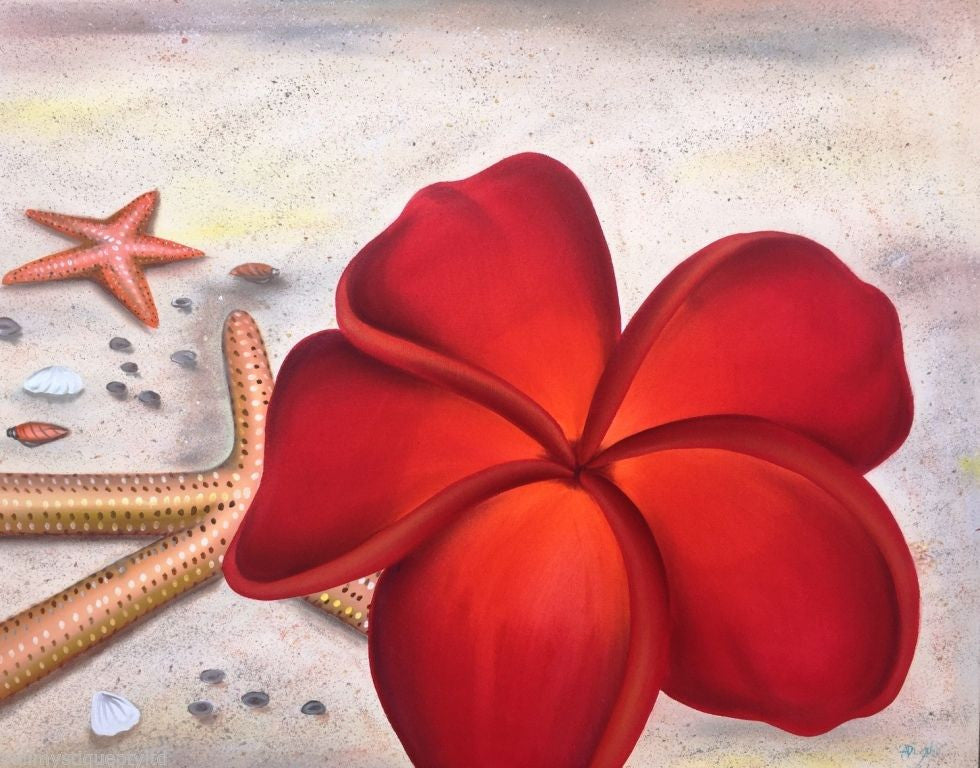 Balinese Red Frangipani Canvas Painting