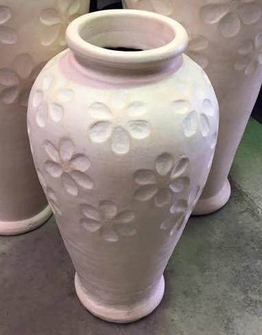 Balinese Terracotta Cream Frangipani Design Vase