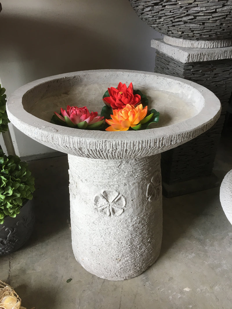 Balinese Cast Concrete Frangipani Design Bird Bath Water Feature