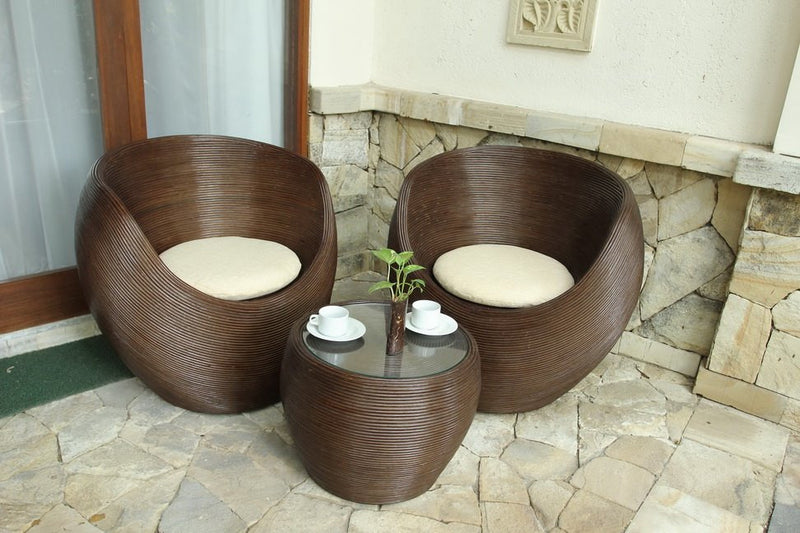 Balinese Cane Alfresco Tub Chairs & Coffee Table Patio Setting