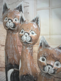 Cats Wood Carved - Set of 3