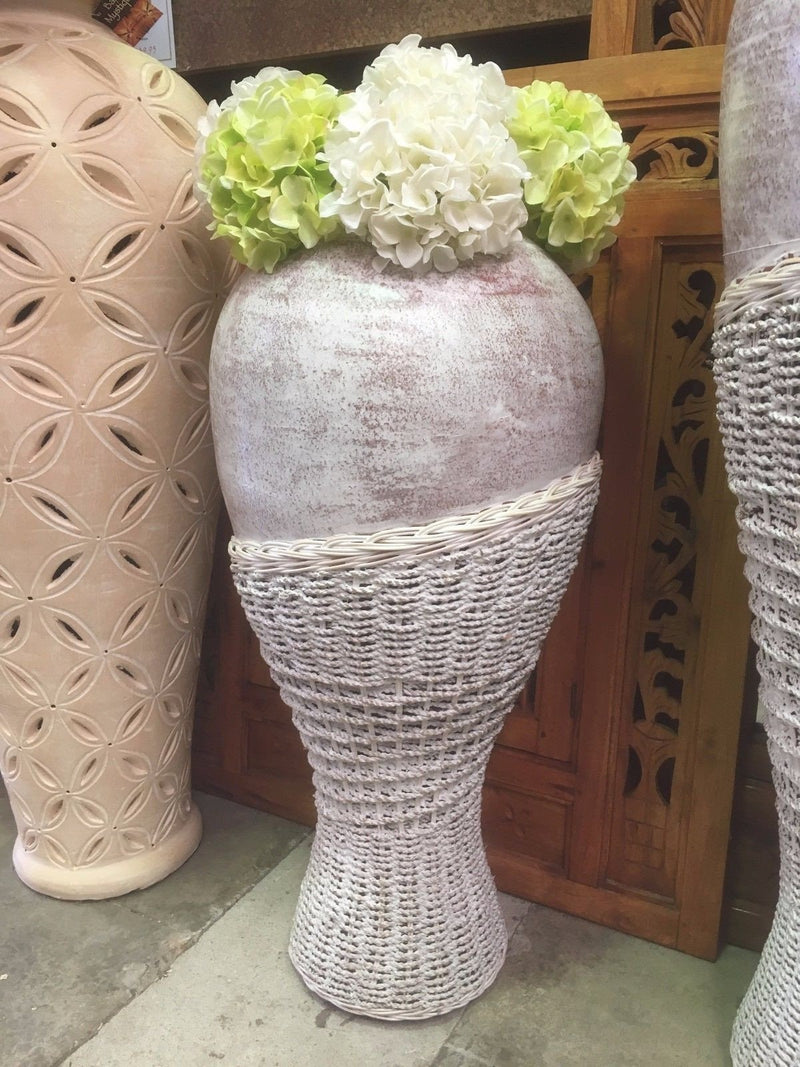 Balinese Terracotta and Ratten Vase