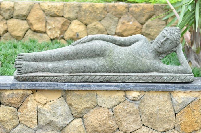 Balinese 100cm GreenStone Reclining Lying Buddha Garden Statue
