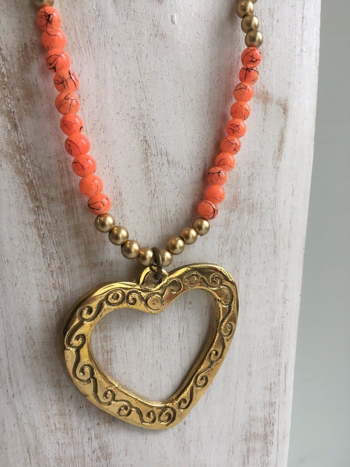 Bronze Heart Beaded Leaf Necklace