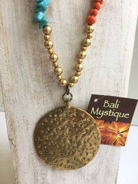 Balinese Round Bronze Pendant with Beaded Necklace