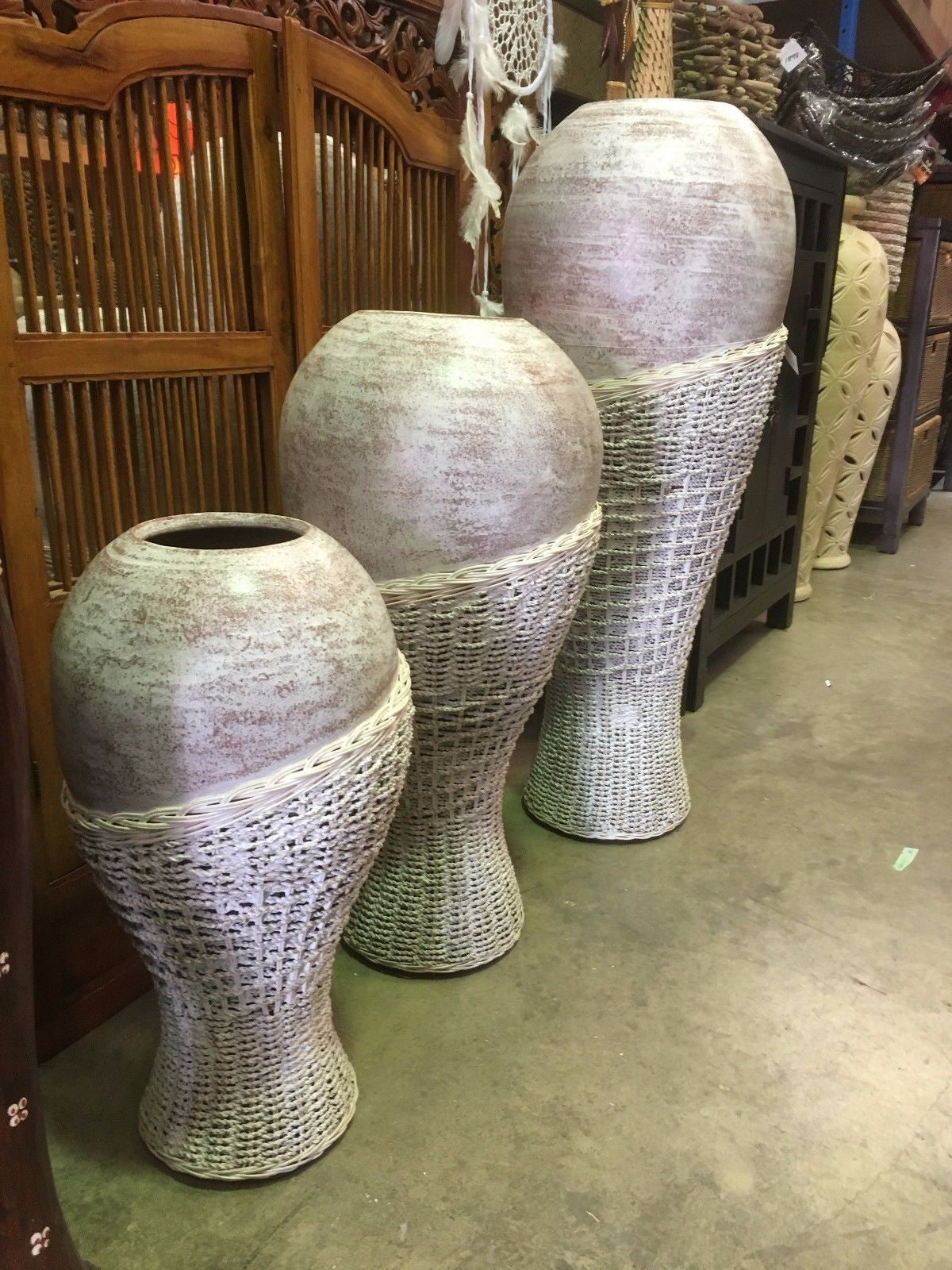 Balinese Terracotta and Ratten Vase