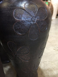 Balinese Terracotta Brown Frangipani Design Vase