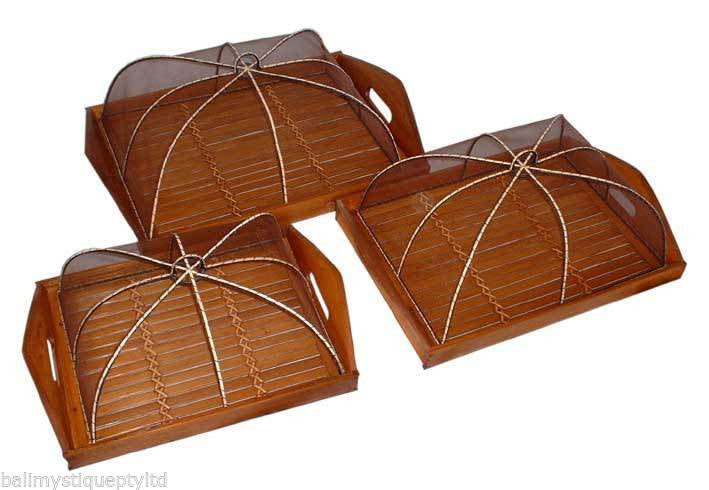 Balinese Rectangle Bamboo Trays & Food Covers Set of 3