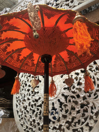 Balinese Table Umbrella with Gold Hearts Bells & Tassels