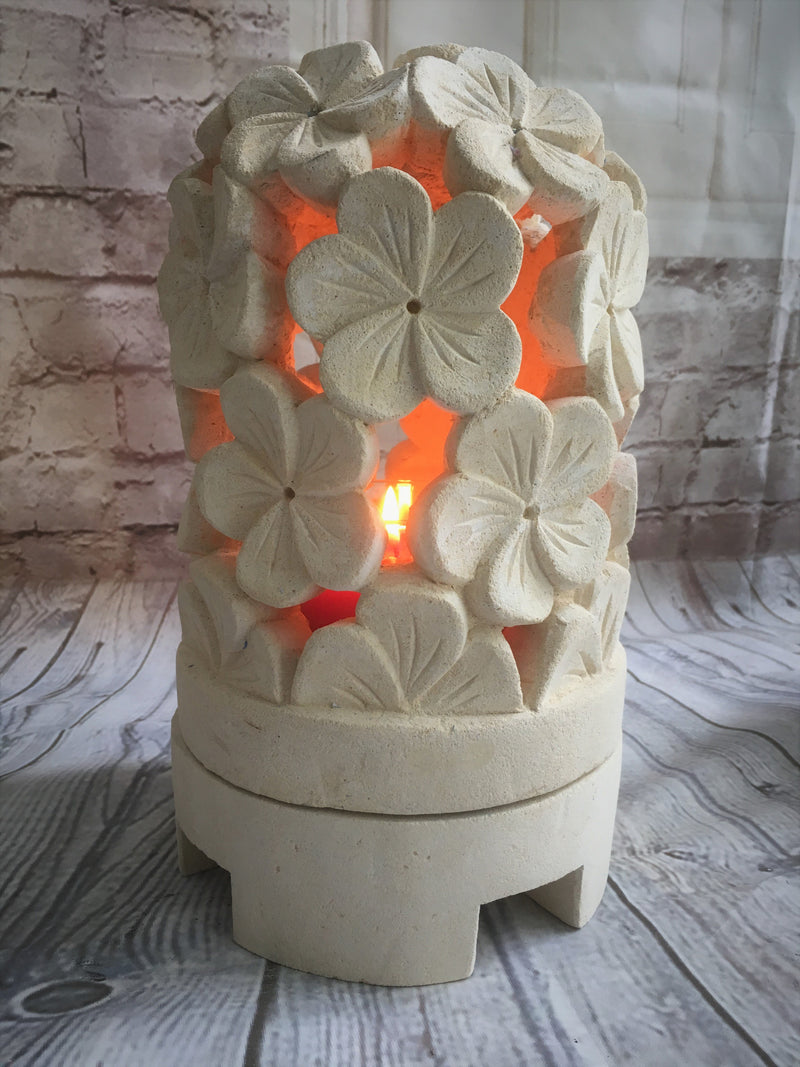 Balinese Flower Dome Limestone Candle Holder or Table Centrepiece