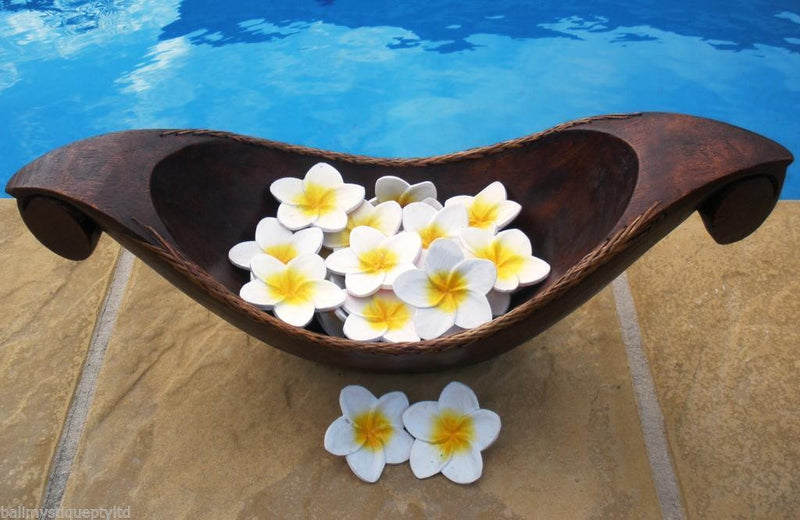 Set 8 Balinese Yellow & White Timber Wooden Frangipani Flowers