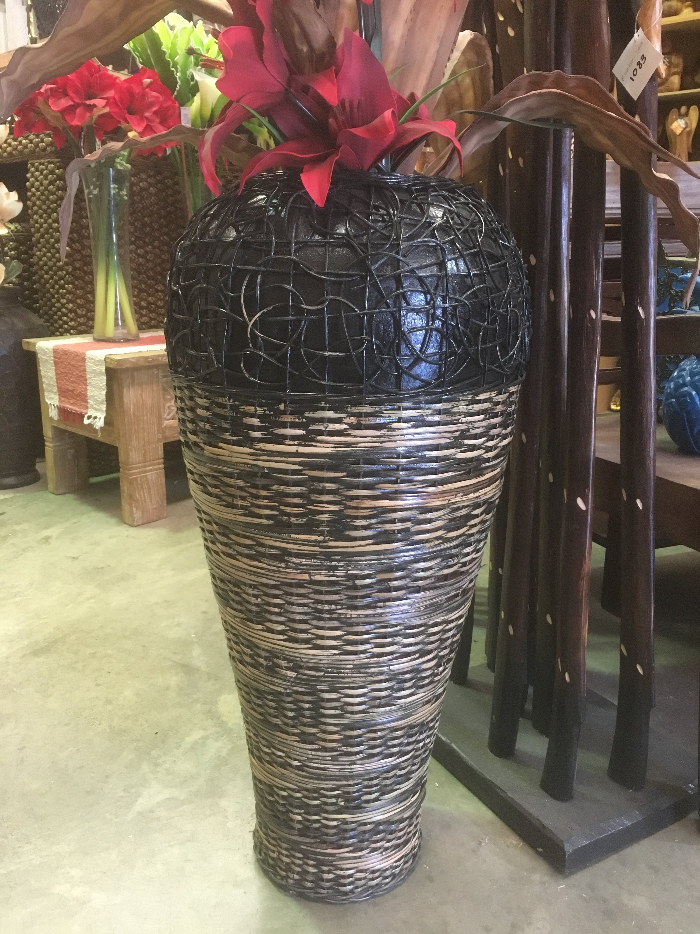 Balinese 80cm Terracotta and Ratten Vase