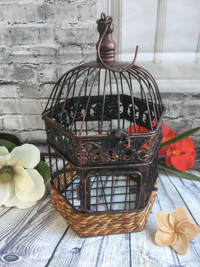 Rustic Bronze Wire Iron Bird Cage Wishing Well / Wedding Centre Piece