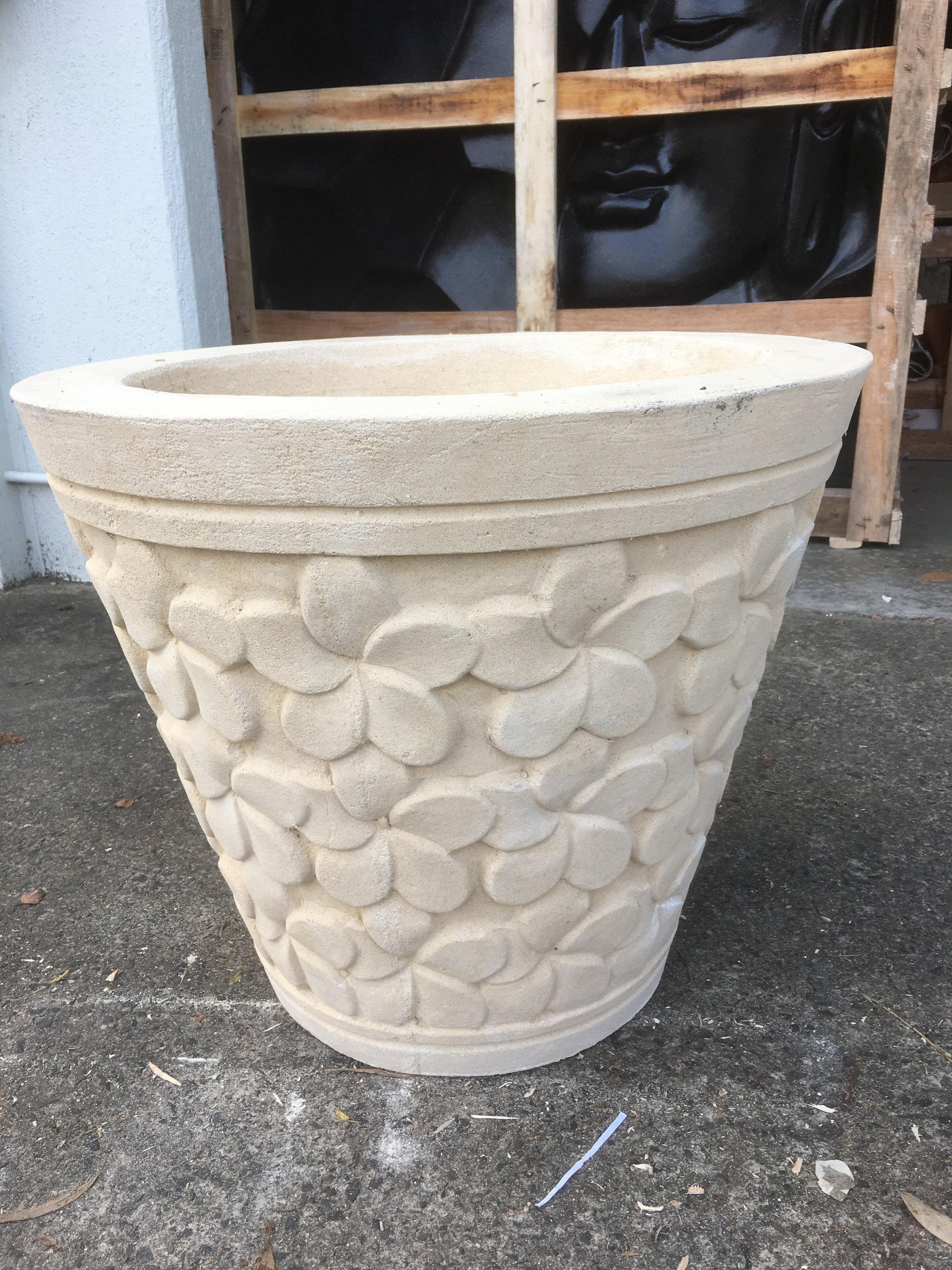 Concrete Garden Pot with Frangipani Motifs