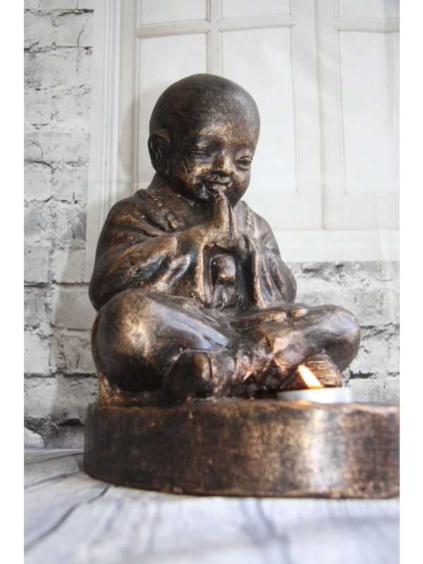 Terracotta Praying Monk Candle Holder